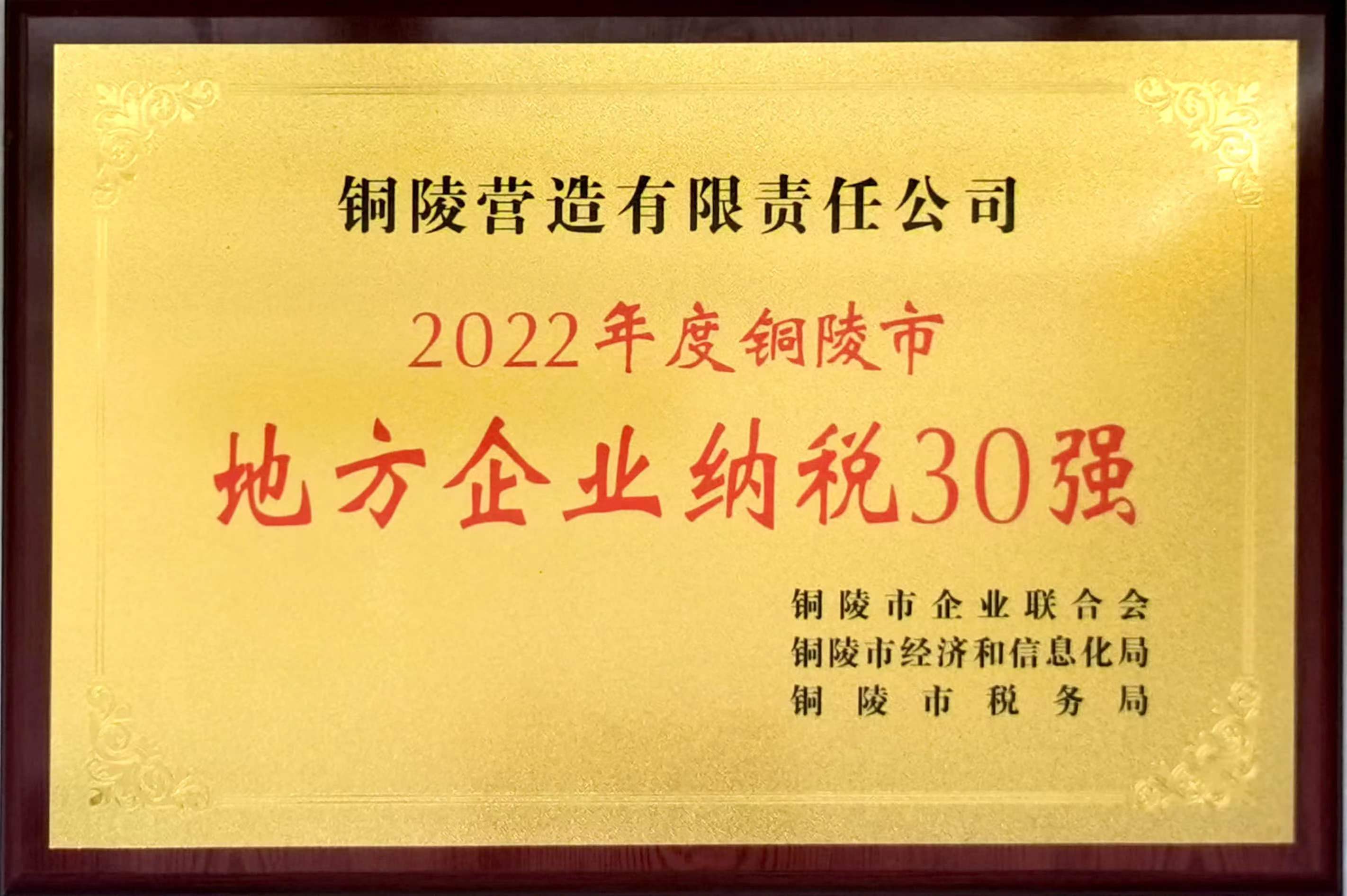 2022年度銅陵市地方企業(yè)納稅30強